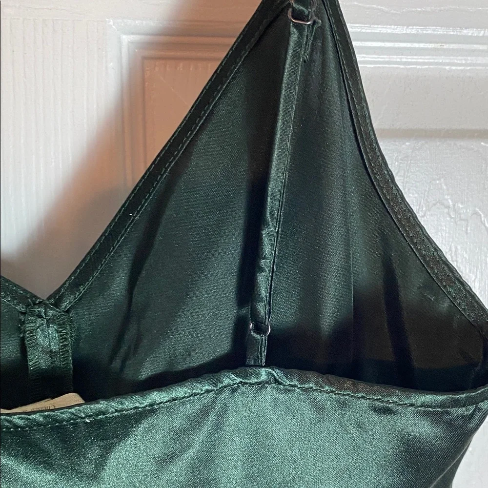 Chelsea & Violet Dark Green Satin Chemise Slip Dress Mini Size XS Y2K